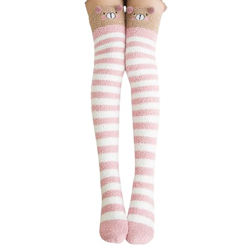 Anloximt Flauschige, oberschenkelhohe Socken, oberschenkelhohe, flauschige Socken für Damen - Niedliche Tier-Korallenfleece-Streifen über dem Knie, flauschige Socken,Beinwärmersocken für Frauen zum von Anloximt