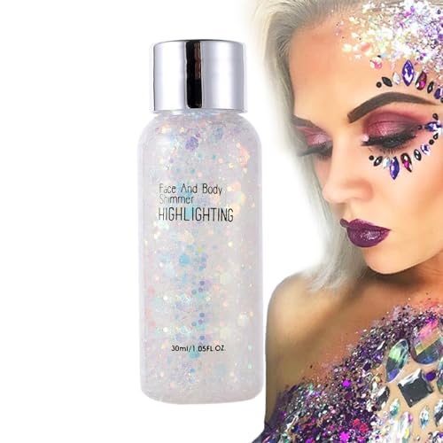 Augenglitzer - Gesichts-Glitzer-Gel-Pailletten, Gesichtsfarbe, Festival-klobige Pailletten - Farbwechselnder sicherer Körperkosmetik-Flüssig-Glitzer-Lidschatten für Gesicht, Nägel, Augen, Anloximt von Anloximt