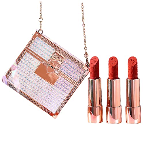 Lippenstift-Set matt langanhaltend | 3/4 Farben Wasserdichte Lippenstifte mit Kettenbeutel,Antihaft-wasserdichtes mattes Lipgloss-Set für Frauen und Mädchen, Make-up-Geschenkset Anloximt von Anloximt