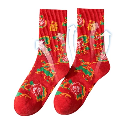 Rote Socken Chinesisches Neujahr, Neujahrssocken, Lucky Mid-Tube warme Winter-Baumwollsocken, Weiche Frühlingsfest-Socken für Zuhause, Neujahr, für Damen und Herren Anloximt von Anloximt