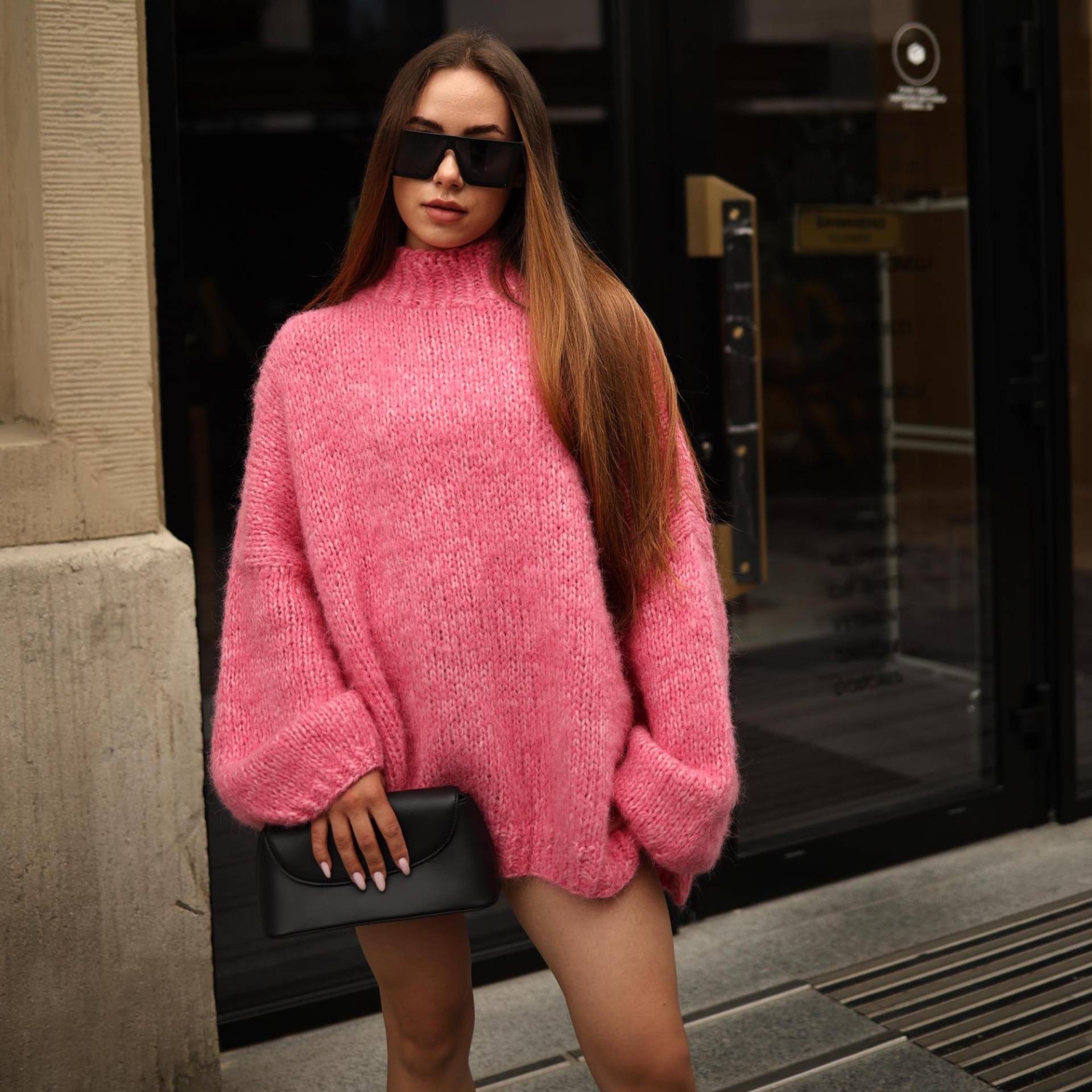 Bunter Alpaka Strickpullover Handgemachter Pinker Oversized Pullover Für Kleiderschrank Liebhaber von Anlusso