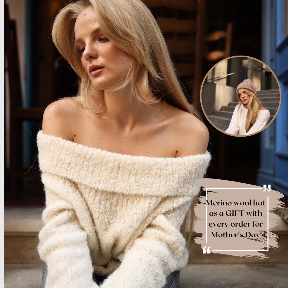 Handgefertigte Pullover Strickpullover Frau Relaxed Fit Designed Einzigartiges Geschenk Für Frauen Gemütliche Ritter Beige Damen Off-Shoulder von Anlusso