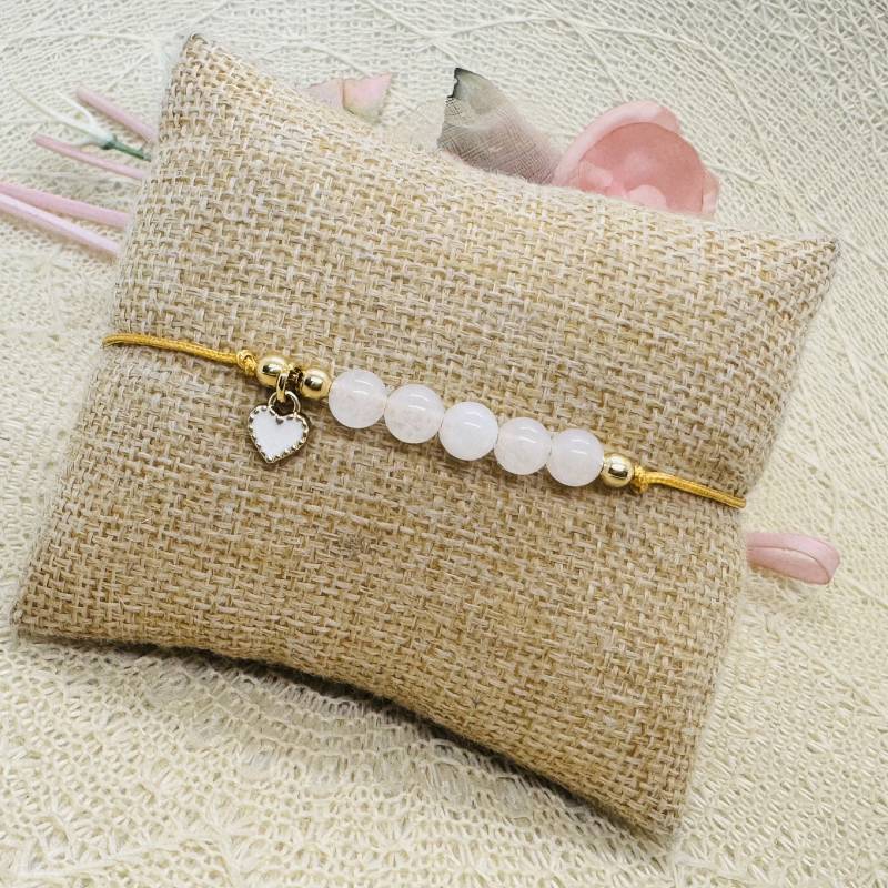 Feines Jade Edelstein Armband Weiss Mit Herz Anhänger - Damen Armband- Geschenk Für Sie von GluecksengeI