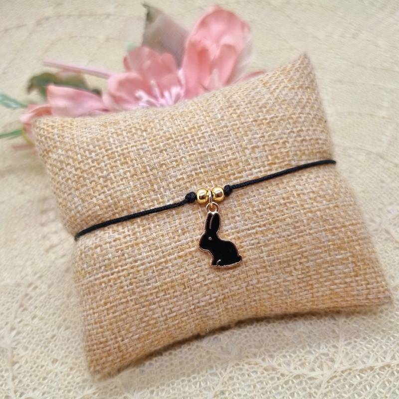 Häschen Makramee Armband Schwarz - Filigranes Mit Anhänger Fußkettchen von GluecksengeI