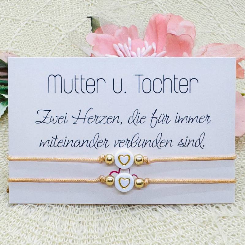 Mutter Tochter Makramee Armband Gold - Zartes Freundschaftsarmband Mit Herz Geschenkidee von GluecksengeI
