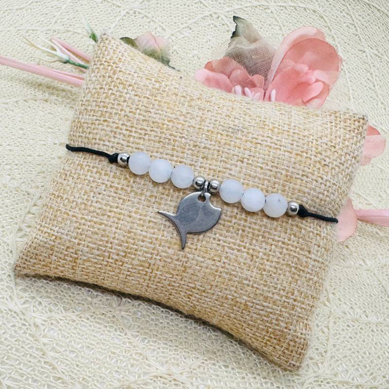 Perlen Armband Mit Fisch Anhänger Und Rutilquarz - Zartes Makramee von GluecksengeI