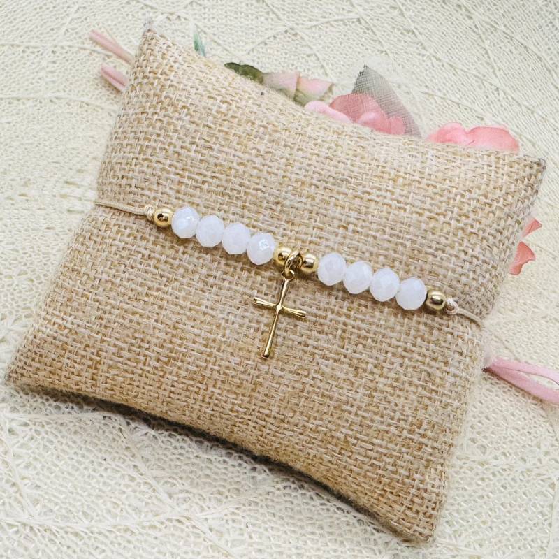 Perlen Armband Verstellbar Mit Kreuz Anhänger - Zartes Makramee Damen Herren von GluecksengeI