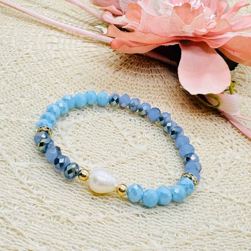 Perlenarmband Blau Mit Süßwasserperle - Armband Elastisch von GluecksengeI