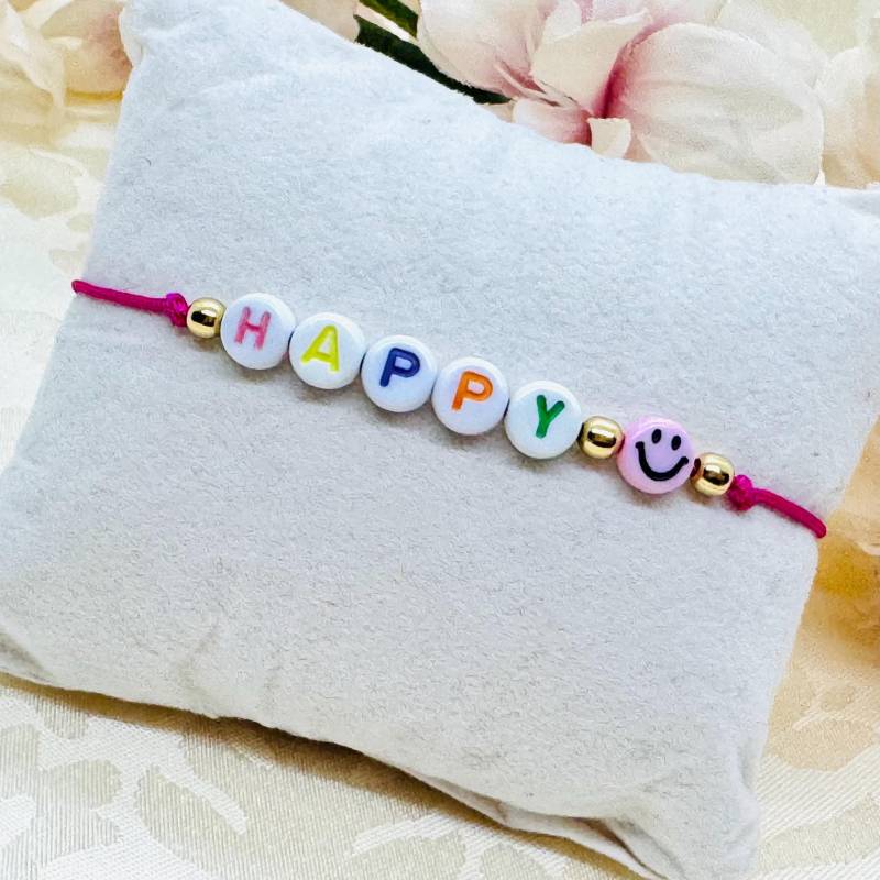 Personalisiertes Makramee Armband Bunt Mit Smiley Rosa - Buchstaben Freundschaftsarmband von GluecksengeI