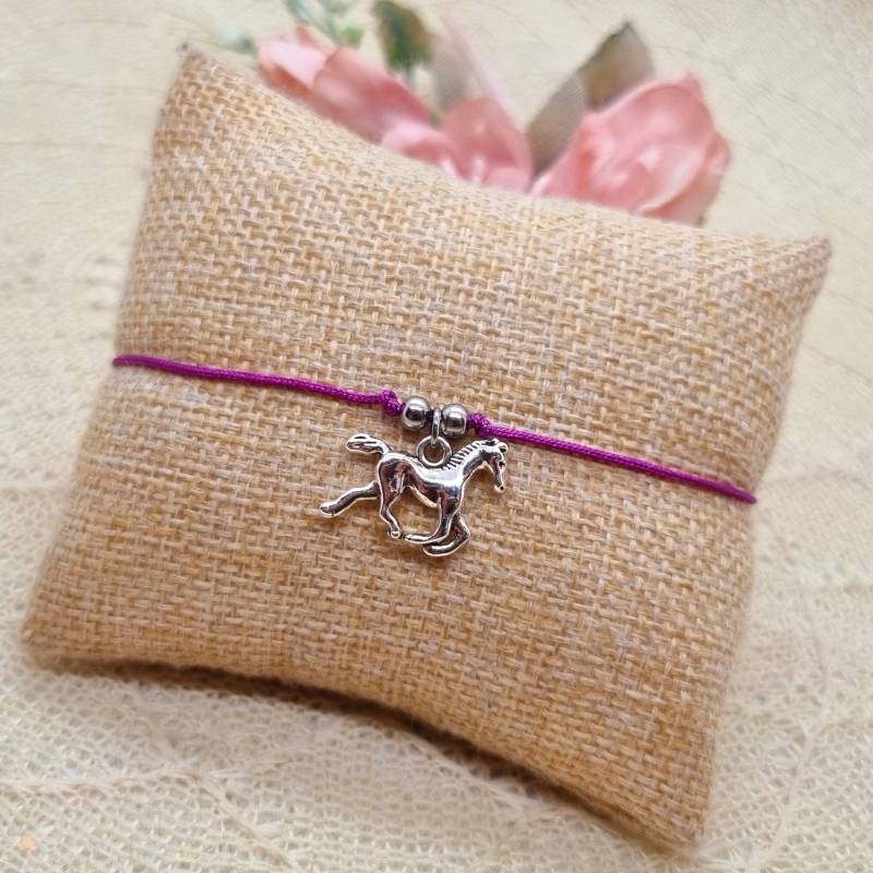 Pferdchen Makramee Armband - Filigranes Mit Pferd Anhänger Silber von GluecksengeI