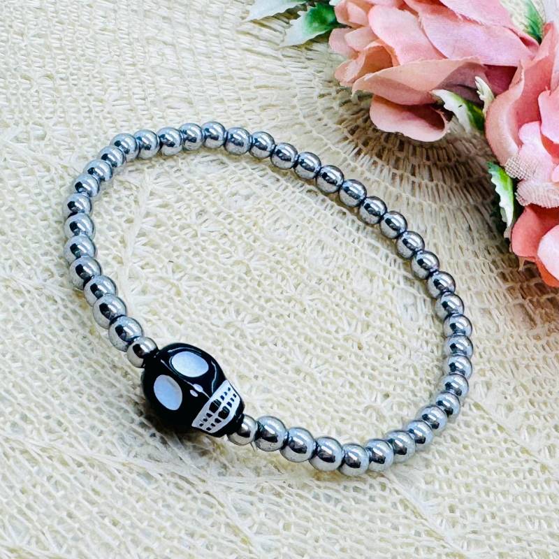 Skull Armband Silber - Halloween Perlenarmband Elastisch Herren Damen Skull Armband Silber - Halloween Perlenarmband Elastisch Herren Damen von GluecksengeI