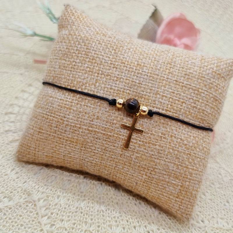 Tigerauge Makramee Armband Mit Kreuz Anhänger | Filigranes Edelstein von GluecksengeI