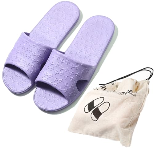 Anmerl Reise Hausschuhe für Frauen und Männer, Tragbare Faltbare Hausschuhe mit Baumwolle Aufbewahrungstasche, Weiche Bequeme Rutschfeste Schnell Trocknende Dusche Schuhe Schwimmen Strand Sandalen von Anmerl