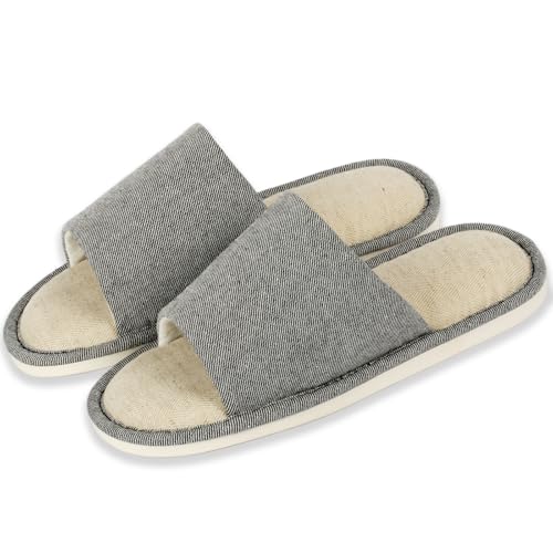 Anmerl Sommer Hausschuhe für Damen und Herren, Innen/Außen Offene Waschbare Pantoletten mit Rutschfester Sohle, Atmungsaktive Duschschuhe aus Baumwollleinen für Zuhause Reise Spa von Anmerl