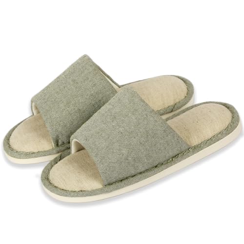 Anmerl Sommer Hausschuhe für Damen und Herren, Innen/Außen Offene Waschbare Pantoletten mit Rutschfester Sohle, Atmungsaktive Duschschuhe aus Baumwollleinen für Zuhause Reise Spa von Anmerl