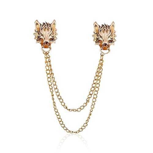 Punk Wolf Kopf Lange Kette Brosche Gold Silber Kette Quaste Brosche Pin Cool Tier Kopf Kragen Mantel für Männer Corsage Pin, Edelstahl, Keine / C von Anmpab