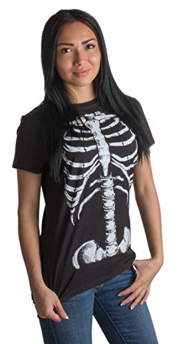 Damen T-Shirt mit großem Skelett-Print vom Brustkorb - ideal als lustige Halloween-Verkleidung - Ladies,L von Ann Arbor T-shirt Co.
