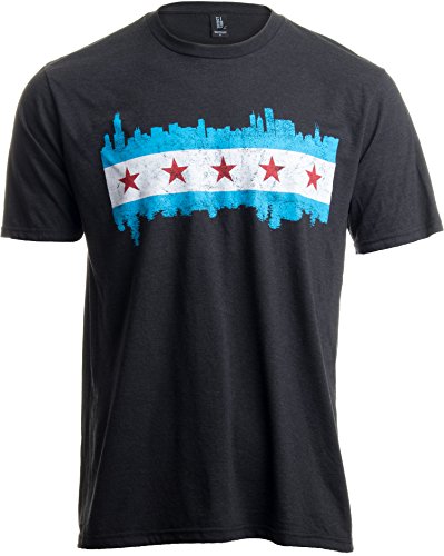 Flagge von Chicago in Skyline-Optik - Vintage-Stil - Baumwolle, Polyester & Viskose Damen/Herren/Unisex T-Shirt- XL von Ann Arbor T-shirt Co.