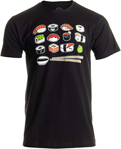 Happy Sushi | Lustiges, süßes japanisches Essen Go Rice Art für Männer Frauen T-Shirt - Schwarz - Groß von Ann Arbor T-shirt Co.