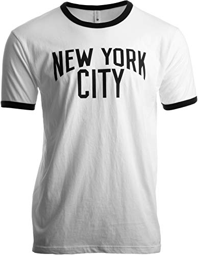 New York City | Iconic NYC Lennon Ringer Vintage Retro Style Men Women T-Shirt, Weiß mit schwarzen Ringen, L von Ann Arbor T-shirt Co.