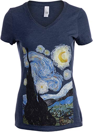 Vincent Van Gogh Starry Night Damen-T-Shirt mit V-Ausschnitt - Blau - Mittel von Ann Arbor T-shirt Co.