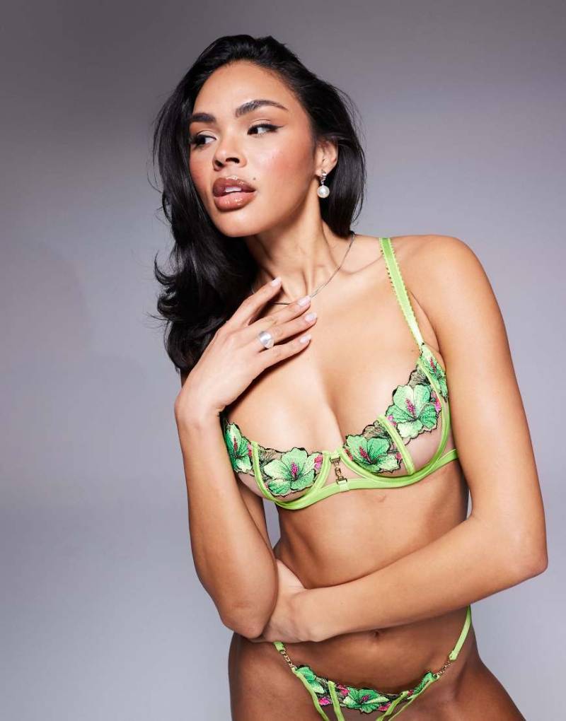 Ann Summers - Caged Hibsicus - Unwattierter Balconette-BH in Limettengrün von Ann Summers