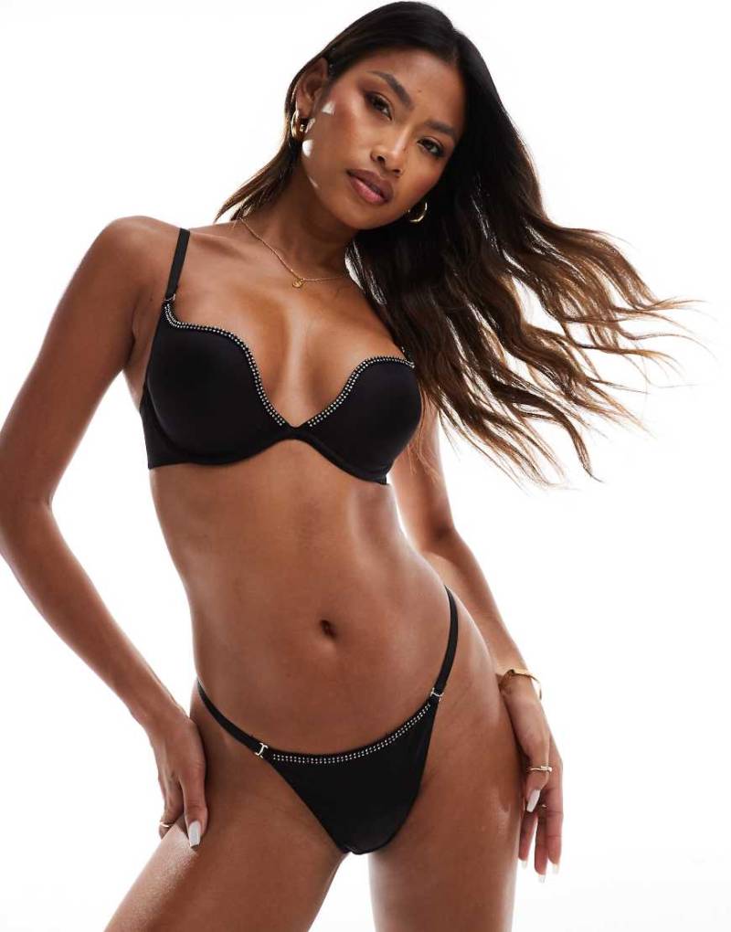 Ann Summers - Compassionate - Mikrofaser-String-Tanga in Schwarz mit Strassdetail von Ann Summers