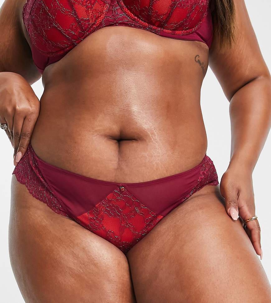 Ann Summers Curve - Sexy Sexy Lace Planet - Brasilianischer Slip in Rot mit Metallic-Detail in Burgunderrot von Ann Summers