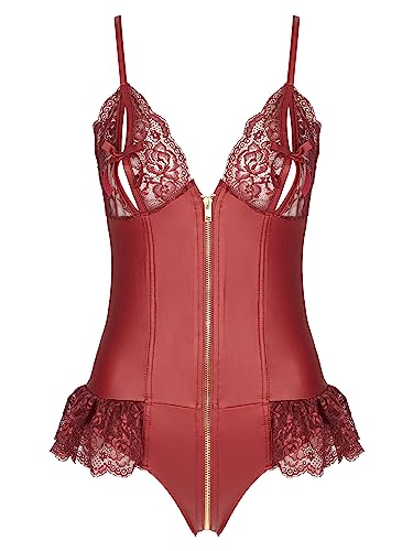 Ann Summers Tasha Crotchless Teddy | Kunstleder Crotchless Bodysuit Lingerie | Crotchless Lingerie für Frauen Sexy, burgunderfarben, 38 von Ann Summers