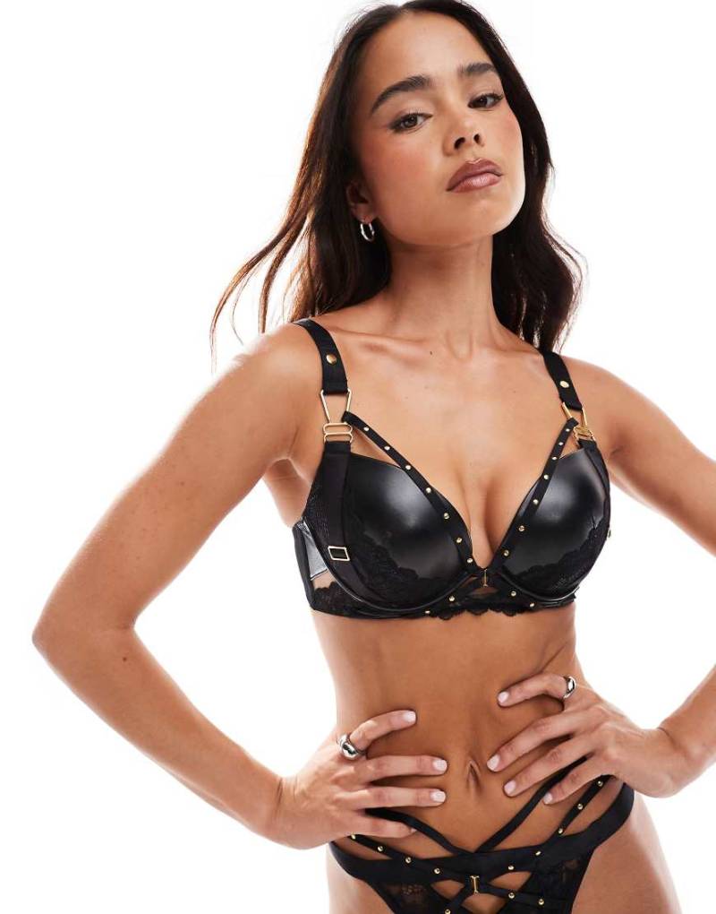 Ann Summers - Eliminating - Wattierter Kunstleder-BH in Schwarz mit tiefem Ausschnitt von Ann Summers