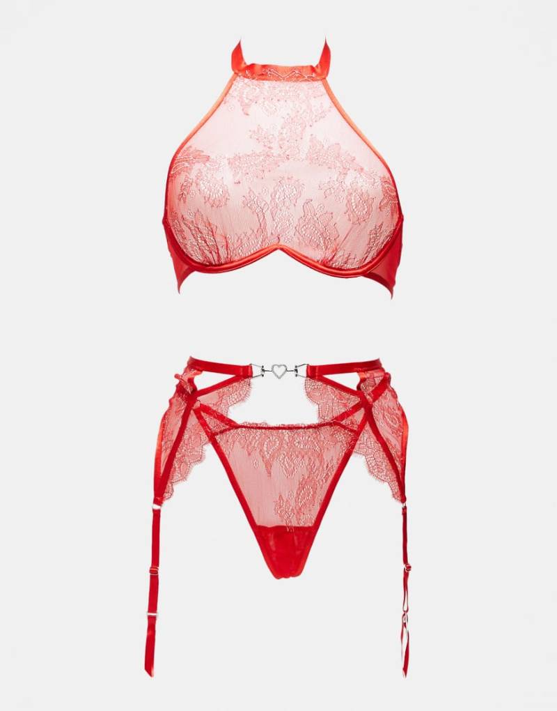 Ann Summers - Glimmer - 3-teiliges Set in Rot mit offenem Schritt von Ann Summers