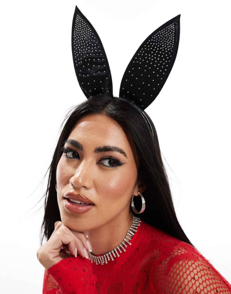 Ann Summers - Funkelnde Hasenohren in Schwarz mit Glitzersteinen von Ann Summers
