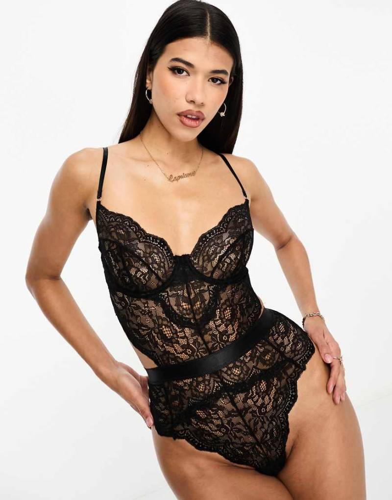 Ann Summers - Hold Me Tight - Bodysuit aus Spitze mit Bügeln in Schwarz von Ann Summers
