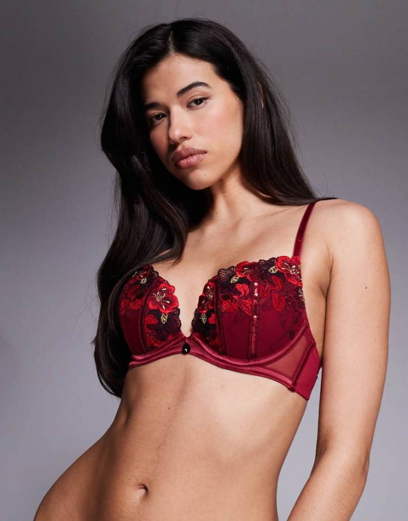 Ann Summers - Shimmering - Wattierter BH in Rot/Rosa mit tiefem Ausschnitt von Ann Summers
