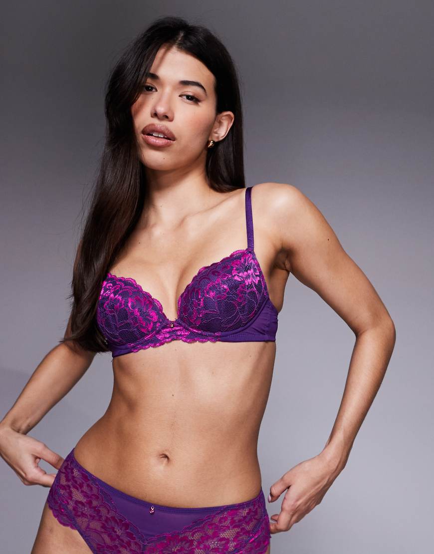 Ann Summers - Verführerischer, zweifarbiger BH aus Spitze in Dunkellila mit tiefem Ausschnitt und Wattierung von Ann Summers