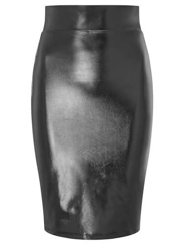 Ann Summers - Zuri Wetlook Bodycon Midirock, Kunstleder hauteng Rock, Wetlook Leder Midirock, Sexy Secretary, PU Stretch Bleistiftrock - Schwarz, Schwarz , 40 von Ann Summers