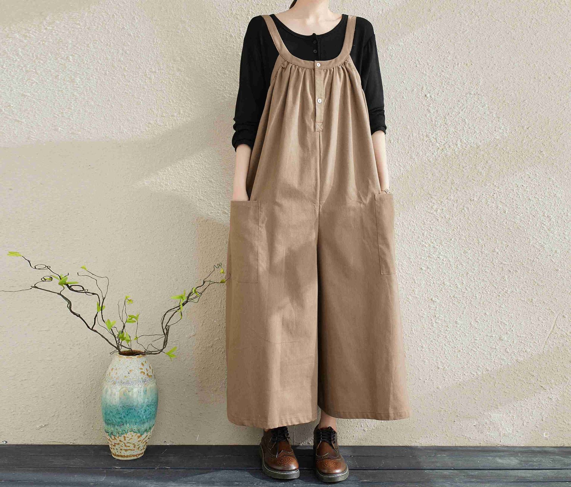 Winter Herbst Breite Bein Baumwolle Jumpsuit Passen Gürtel Overalls Für Frauen Lange Hose Warm Casual Bottoms von AnnLifeCrafts