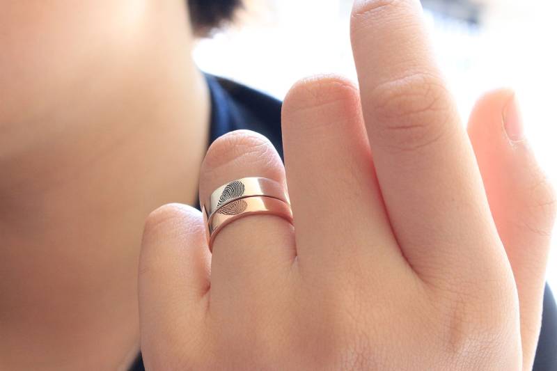 2Er Set Fingerabdruck Ringe - Echter Schmuck Paar Ehering Gedenkschmuck Valentinstag von AnnMariaJewelry