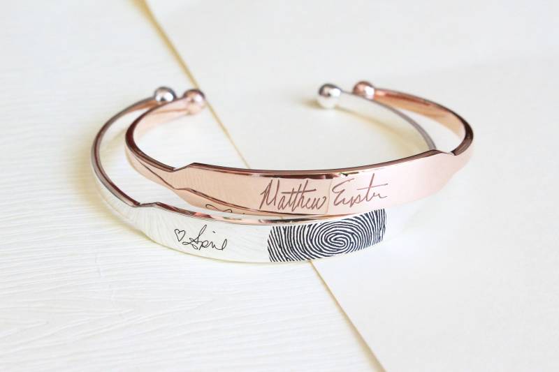 Fingerabdruck Manschette Armband - Gedenk Erinnerungs Andenken Schmuck Sterling Silber Weihnachts Geschenk von AnnMariaJewelry