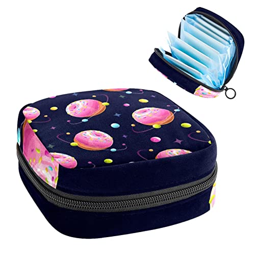 Anna Cowper Donut Planet Pink Sweet Dessert Damenbinden Aufbewahrungstasche Feminine Menstruationstasse Beutel Stillpad Halter Tampon Taschen Tragbare Periode Tasche für Frauen Teenager Mädchen 1 von Anna Cowper