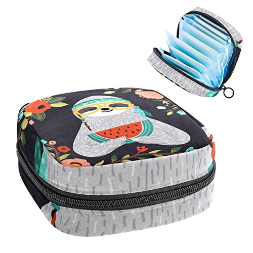 Anna Cowper Hipster Faultier Sommer Damenbinde Aufbewahrungstasche Feminine Menstruationstasse Beutel Stillpad Halter Tampon Taschen Tragbare Periode Tasche für Frauen Teenager Mädchen 1 Stück von Anna Cowper