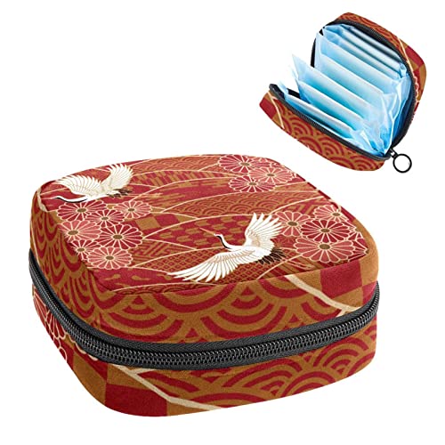 Anna Cowper Japanische Kraniche Damenbinden Aufbewahrungstasche Feminine Menstruationstasse Beutel Stillpad Halter Tampon Taschen Tragbare Periode Tasche für Frauen Teenager Mädchen 1 Stück von Anna Cowper