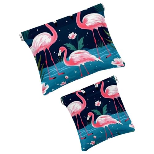 Anna Cowper Kleine Make-up-Tasche für Geldbörse, Flamingos, Kosmetiktasche, tragbar, Mini-Reise-Make-up-Tasche für Damen, 2 Stück, Mehrfarbig 15, Small and Large, modisch von Anna Cowper