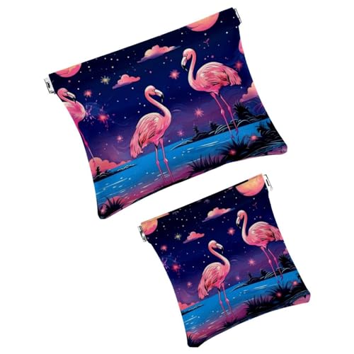 Anna Cowper Kleine Make-up-Tasche für Geldbörse, Galaxie und Flamingos, Kosmetiktasche, tragbare Mini-Reise-Make-up-Tasche für Damen, 2 Stück, Mehrfarbig 4, Small and Large, modisch von Anna Cowper