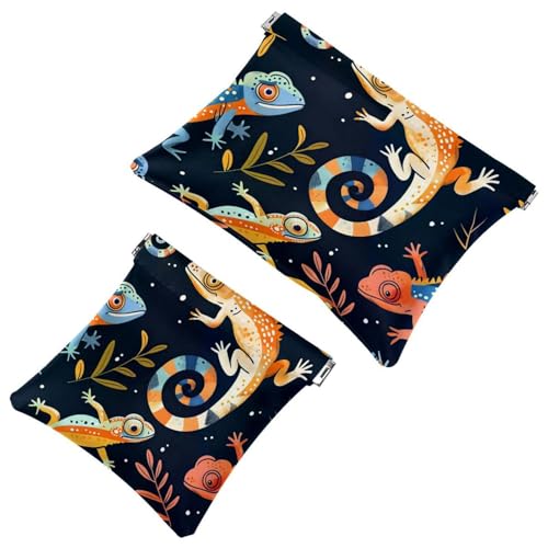 Anna Cowper Kosmetiktasche für Geldbörsen, Leder, kleine Make-up-Tasche, Kosmetiktasche, tragbar, kein Reißverschluss, Make-up-Tasche, Münzbörse, Schmuckbeutel, Dinosaurier, 2 Stück, Mehrfarbig 4, von Anna Cowper