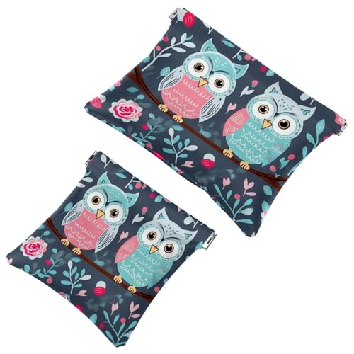 Anna Cowper Kosmetiktasche für Geldbörsen, Leder, kleine Make-up-Tasche, Kosmetiktasche, tragbar, kein Reißverschluss, Make-up-Tasche, Münzgeldbörse, Schmuckbeutel, Blumen, Dinosaurier, 2 Stück, von Anna Cowper