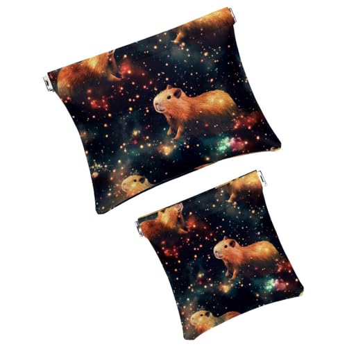 Anna Cowper Kosmetiktasche für Geldbörsen, Leder, kleine Make-up-Tasche, Kosmetiktasche, tragbar, kein Reißverschluss, Make-up-Tasche, Münzgeldbörse, Schmuckbeutel, Capybara, Weihnachten, 2 Stück, von Anna Cowper