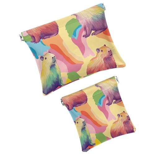 Anna Cowper Kosmetiktasche für Geldbörsen, Leder, kleine Make-up-Tasche, Kosmetiktasche, tragbar, kein Reißverschluss, Make-up-Tasche, Münzgeldbörse, Schmuckbeutel, Capybara, Weihnachten, 2 Stück, von Anna Cowper