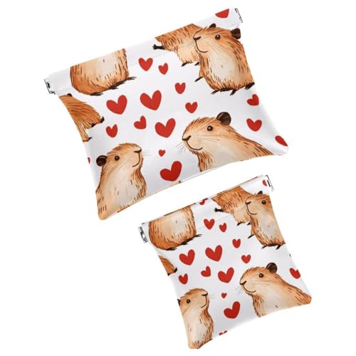 Anna Cowper Kosmetiktasche für Geldbörsen, Leder, kleine Make-up-Tasche, Kosmetiktasche, tragbar, kein Reißverschluss, Make-up-Tasche, Münzgeldbörse, Schmuckbeutel, Capybara, Weihnachten, 2 Stück, von Anna Cowper