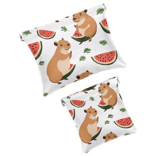 Anna Cowper Kosmetiktasche für Geldbörsen, Leder, kleine Make-up-Tasche, Kosmetiktasche, tragbar, kein Reißverschluss, Make-up-Tasche, Münzgeldbörse, Schmuckbeutel, Capybara, Weihnachten, 2 Stück, von Anna Cowper